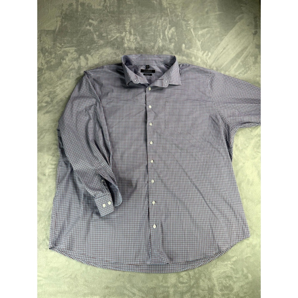 Synrgy Dress Shirt Mens 20 37/38 Blue Red Check Good Performance Stretch 0716
